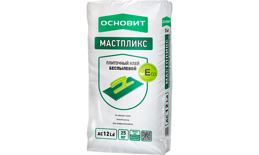 Плиточный клей беспылевой ОСНОВИТ Мастпликс АС12 Eco Ld беспылевой, 25 кг