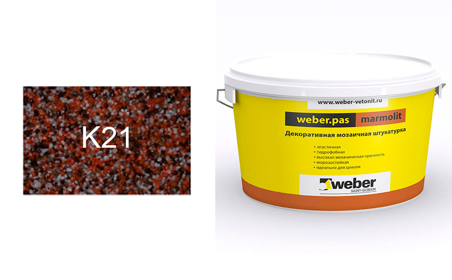 Декоративная мозаичная штукатурка weber.pas marmolit k21, 25 кг