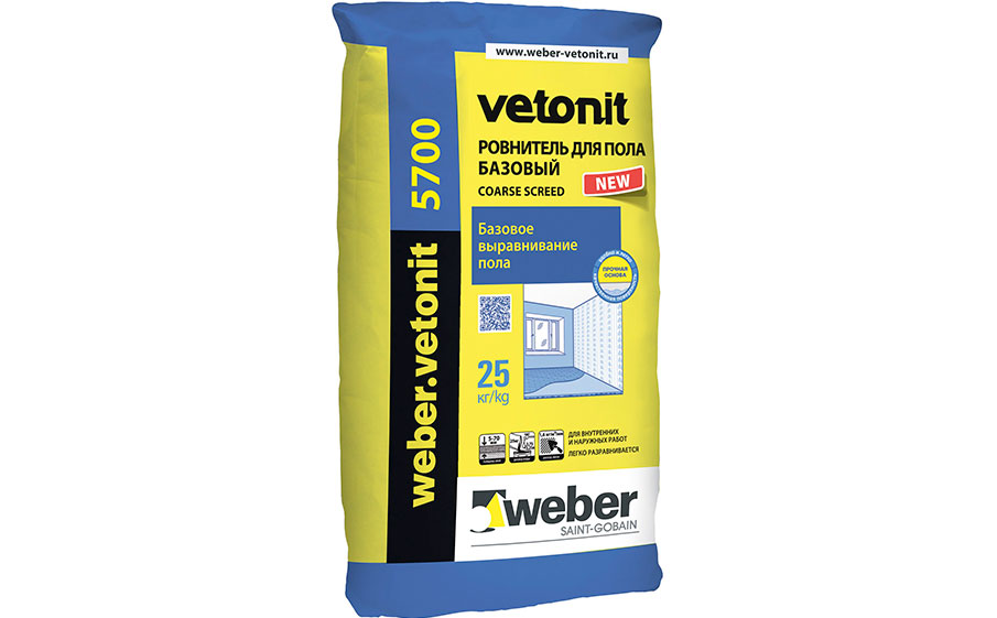 Ровнитель для пола базовый weber.vetonit 5700, серый, 25 кг