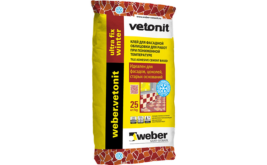 Цементный зимний клей усиленный weber.vetonit ultra fix winter, 25 кг