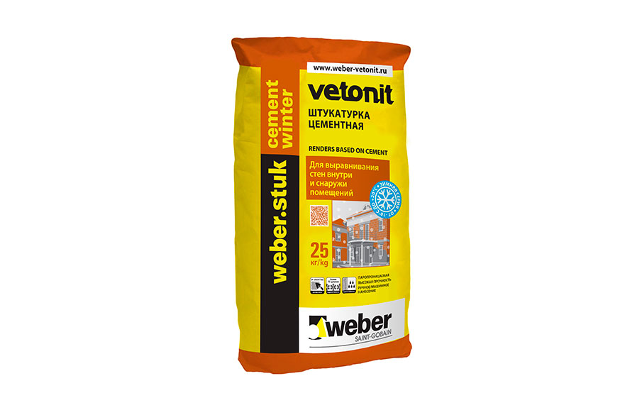 Цементная зимняя декоративная штукатурка weber.stuk cement winter, 25 кг