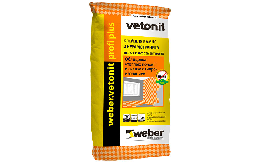 Плиточный цементный клей усиленный weber.vetonit profi plus, серый, 25 кг