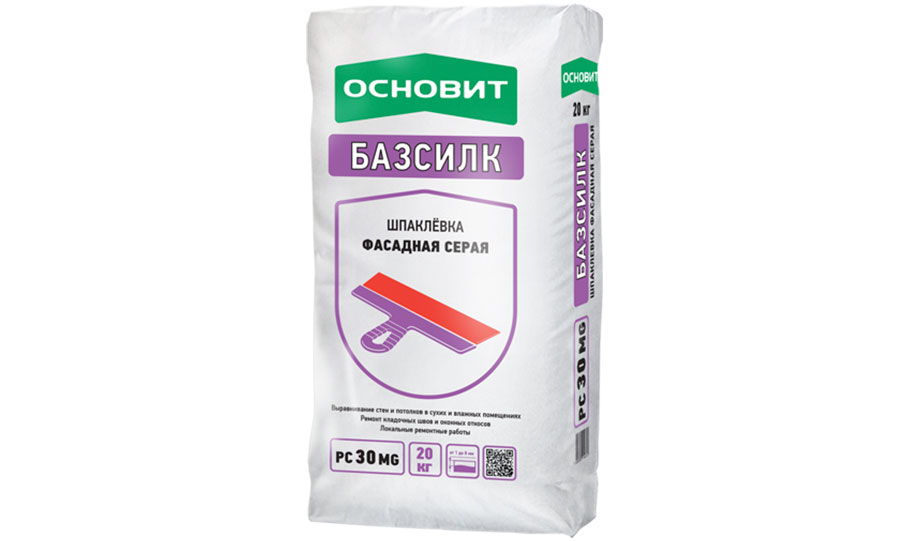 Фасадная шпаклевка ОСНОВИТ БАЗСИЛК PC30 MG (ранее серия Т-30) серый, 20 кг