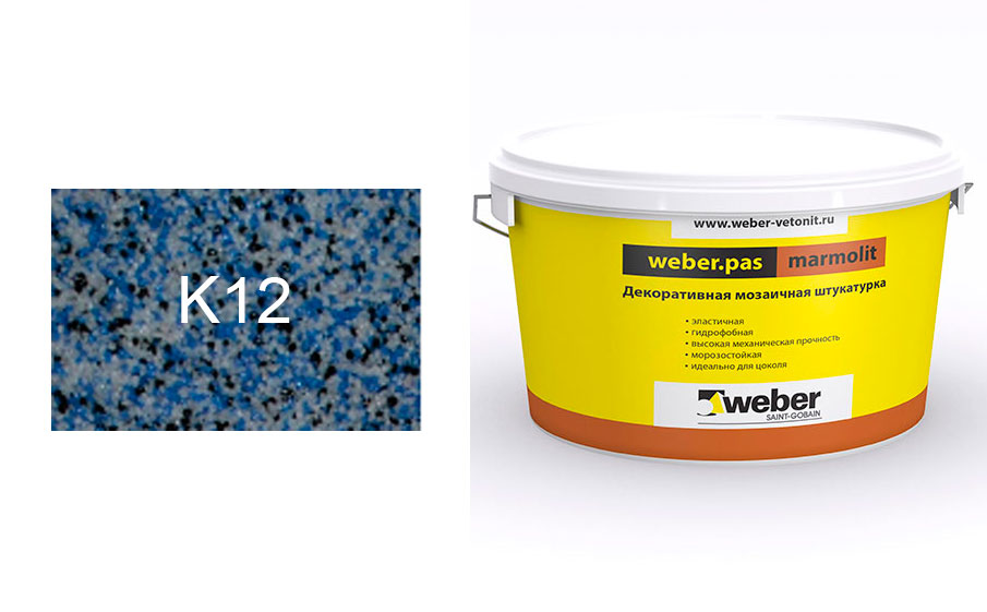 Декоративная мозаичная штукатурка weber.pas marmolit k12, 25 кг