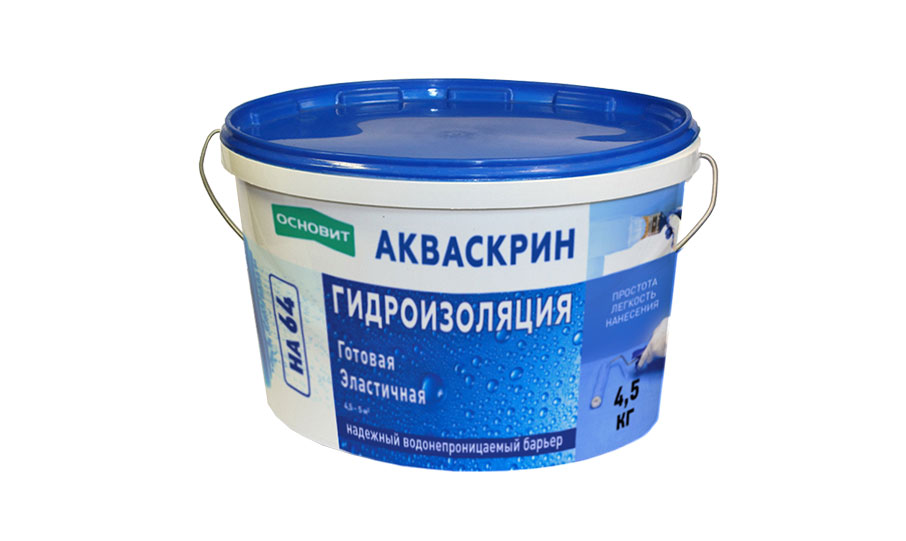 Готовая эластичная гидроизоляция ОСНОВИТ АКВАСКРИН НА64, 4,5 кг