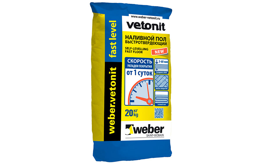 Быстротвердеющий наливной пол weber.vetonit fast level, серый, 20 кг